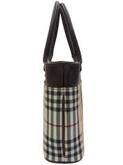 Nova Check Pattern Logo Plate Handbag Beige/Brown