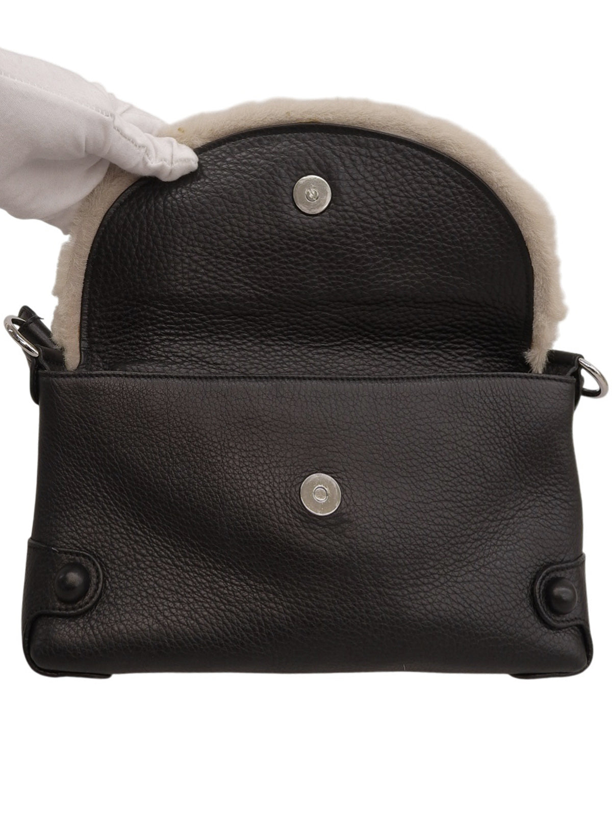 Gancini Plate 黑色皮革和羊毛肩包