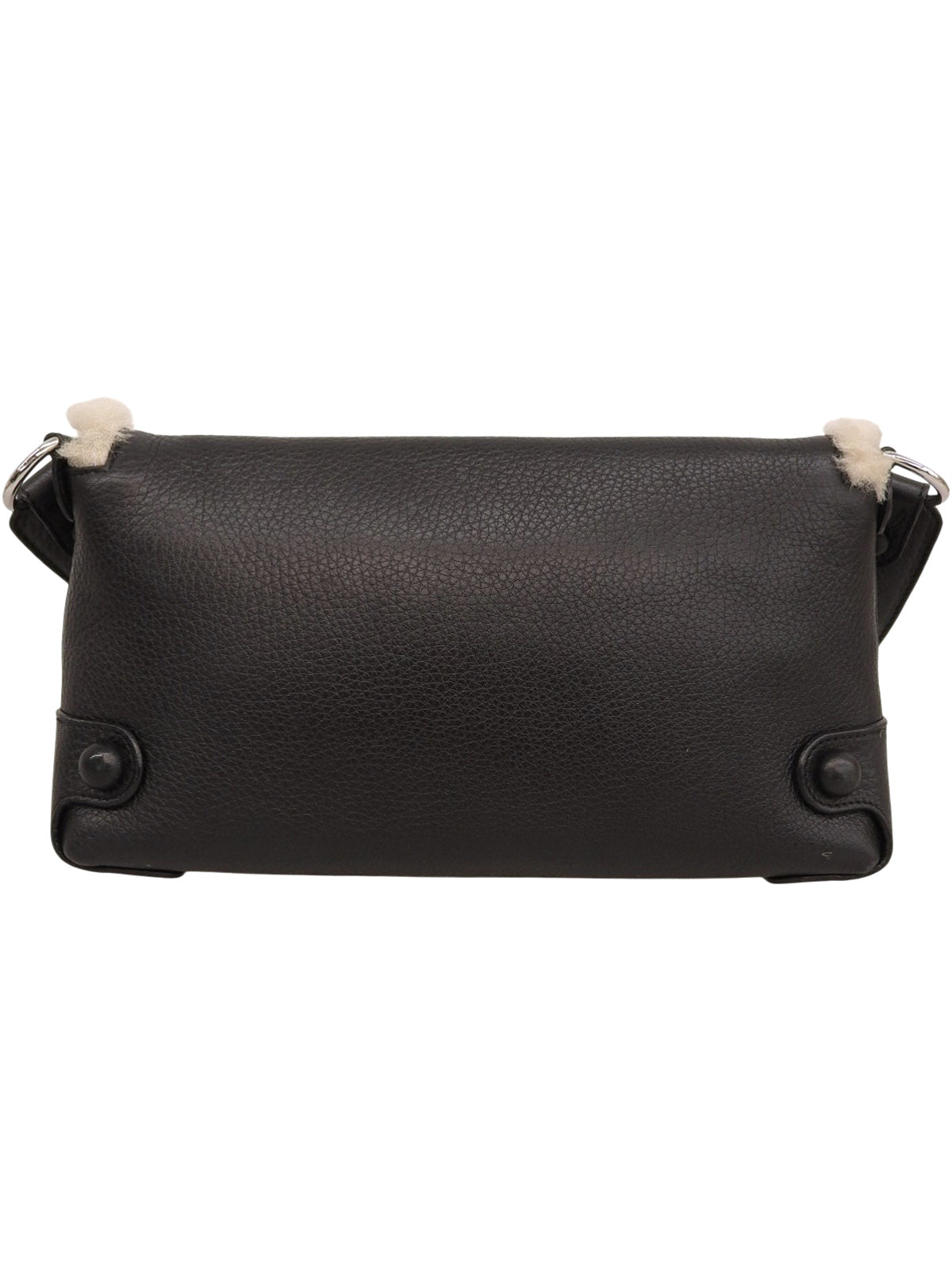 レザームートンコンビガンチーニプレートショルダーバッグ ブラック