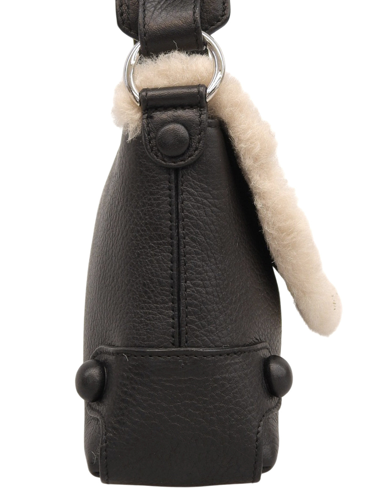 Gancini Plate Shoulder Bag in Black with Leather and Mouton