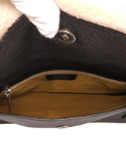 Gancini Plate Shoulder Bag in Black with Leather and Mouton