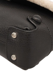 Gancini Plate 黑色皮革和羊毛肩包