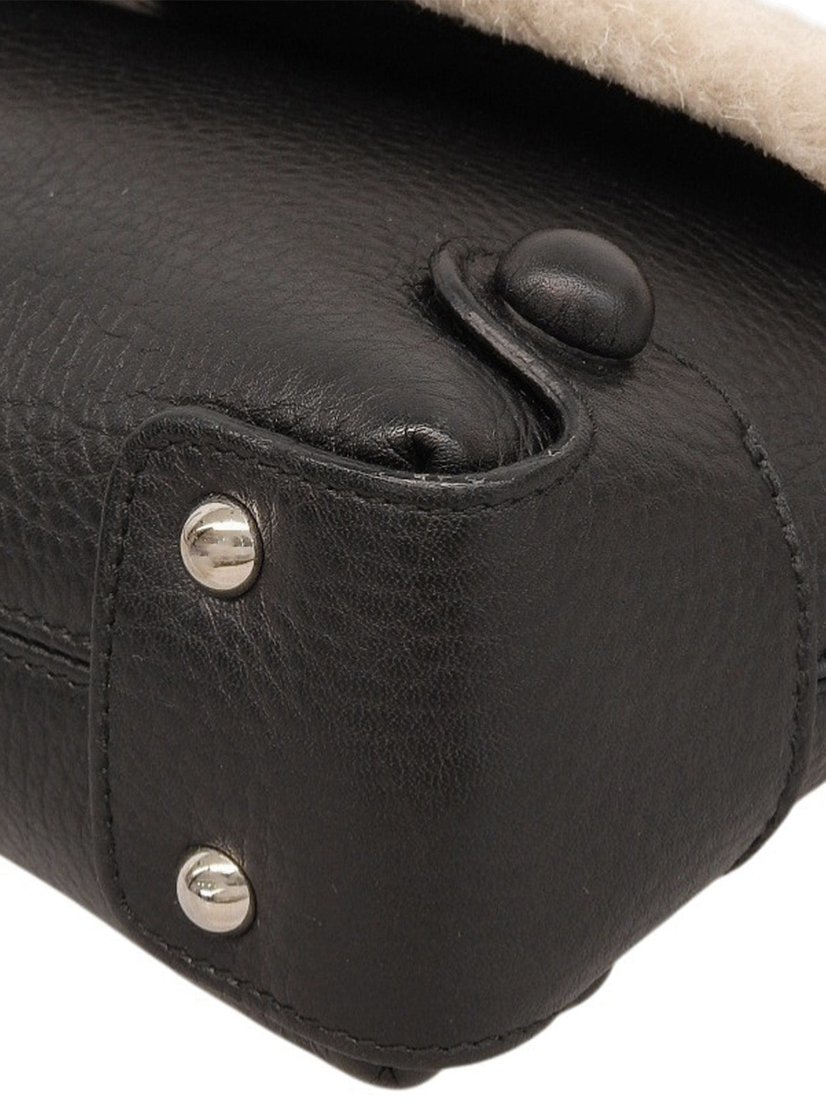 Gancini Plate Shoulder Bag in Black with Leather and Mouton