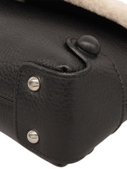 Gancini Plate Shoulder Bag in Black with Leather and Mouton