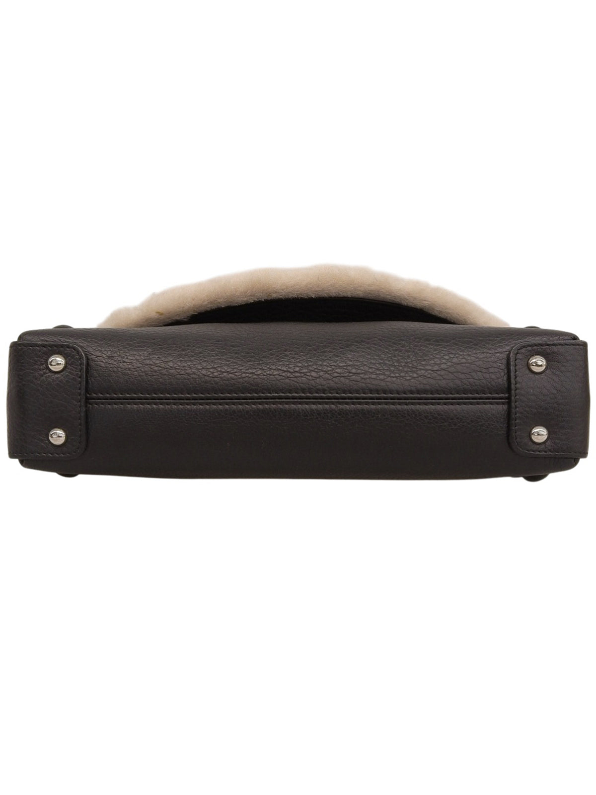 レザームートンコンビガンチーニプレートショルダーバッグ ブラック