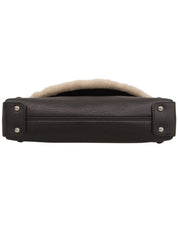 レザームートンコンビガンチーニプレートショルダーバッグ ブラック