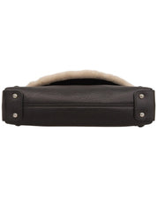 Gancini Plate Shoulder Bag in Black with Leather and Mouton