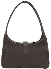 Nylon and leather combination logo plate one-shoulder bag in brown