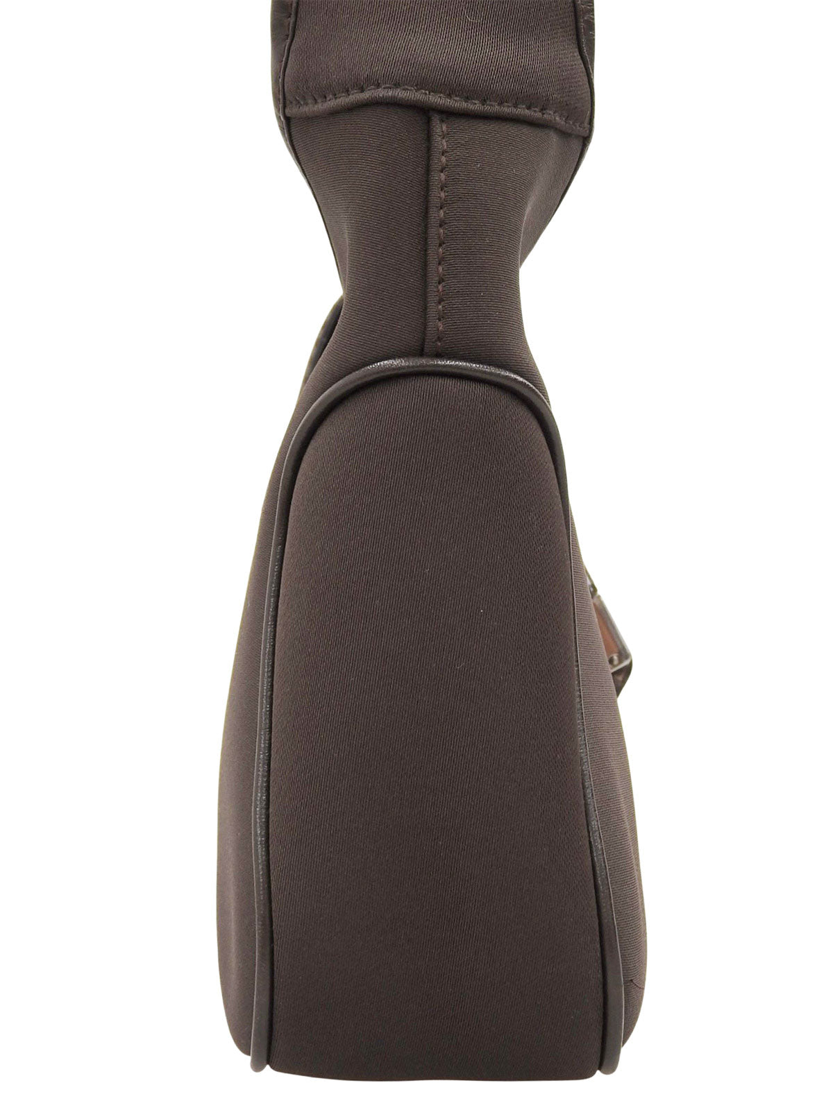 Nylon and leather combination logo plate one-shoulder bag in brown