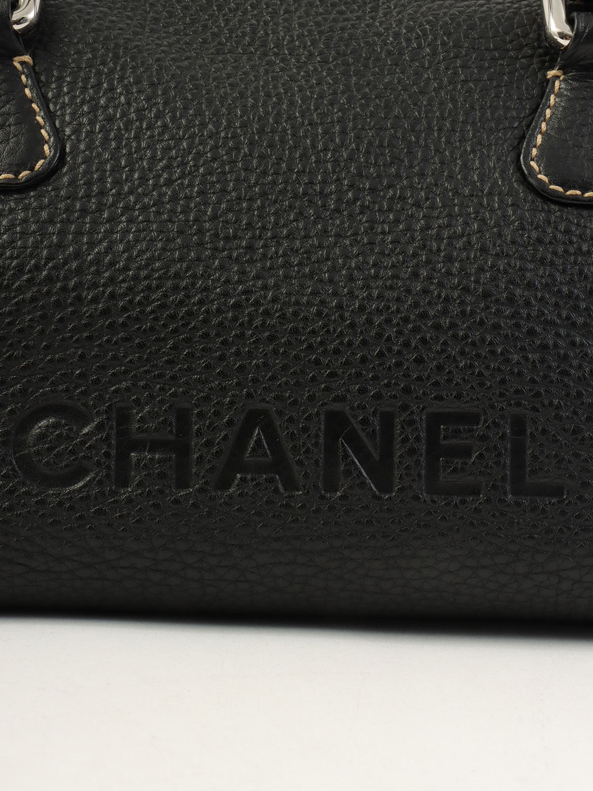 2003 Caviar Skin Logo Embossed Fringe Handbag in Black
