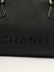 2003 Caviar Skin Logo Embossed Fringe Handbag in Black