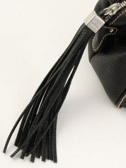 2003 Caviar Skin Logo Embossed Fringe Handbag in Black
