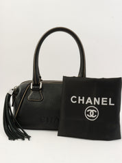 2003 Caviar Skin Logo Embossed Fringe Handbag in Black
