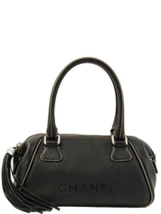 2003 Caviar Skin Logo Embossed Fringe Handbag in Black