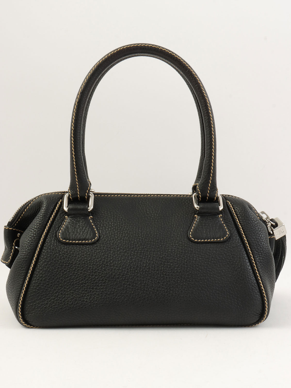 2003 Caviar Skin Logo Embossed Fringe Handbag in Black