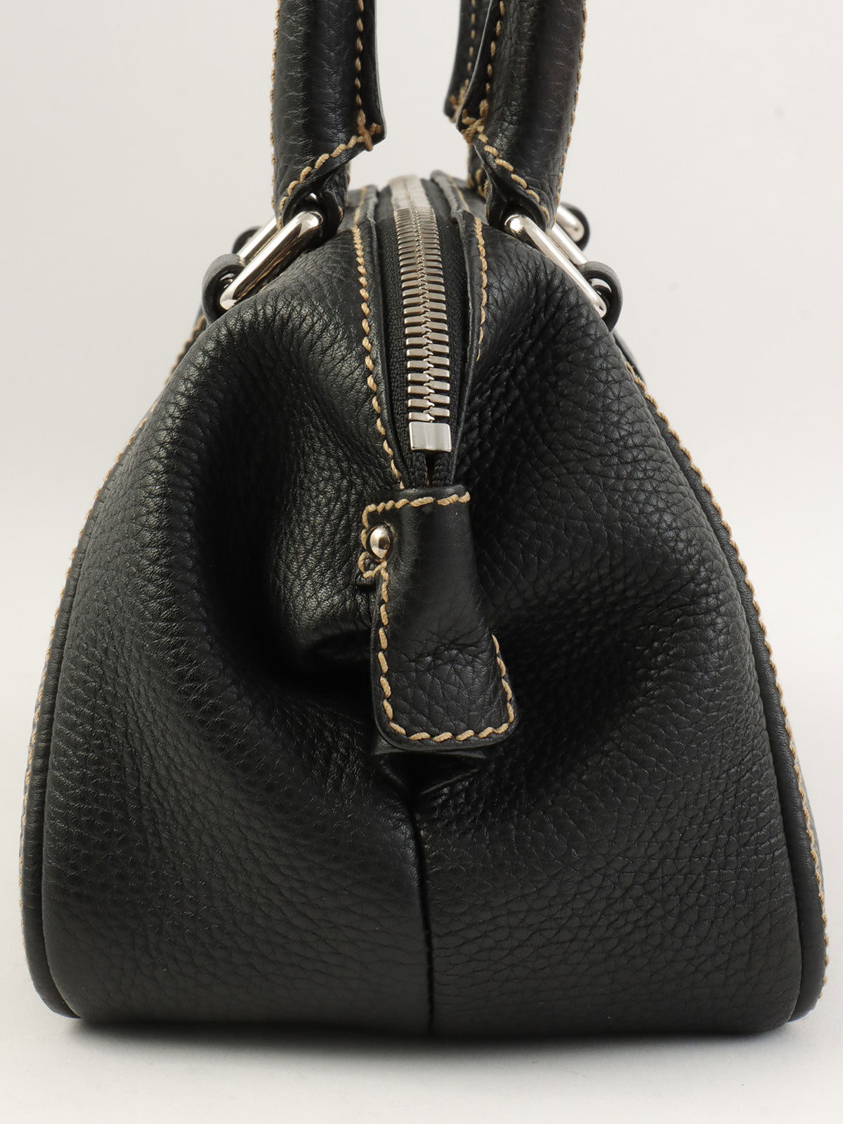 2003 Caviar Skin Logo Embossed Fringe Handbag in Black