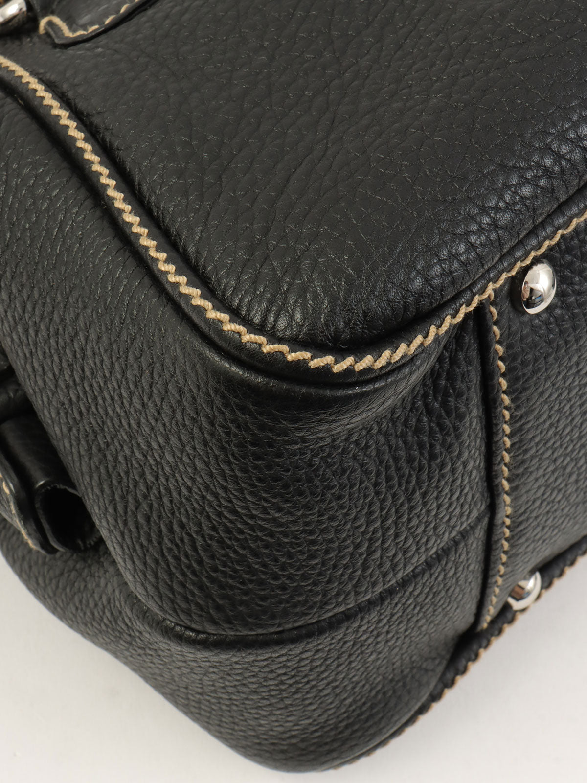 2003 Caviar Skin Logo Embossed Fringe Handbag in Black
