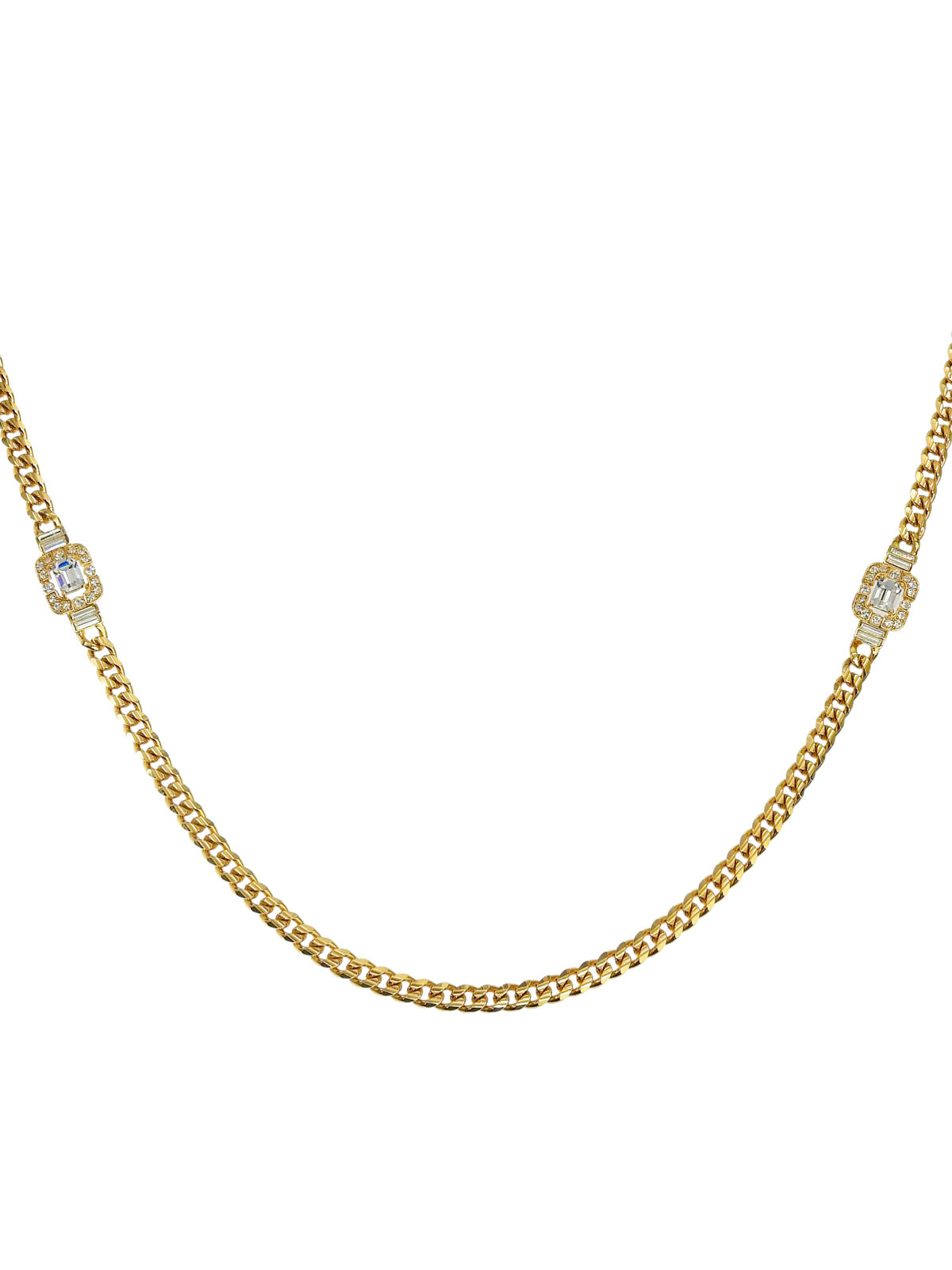 Rhinestone Design Motif Chain Necklace Gold