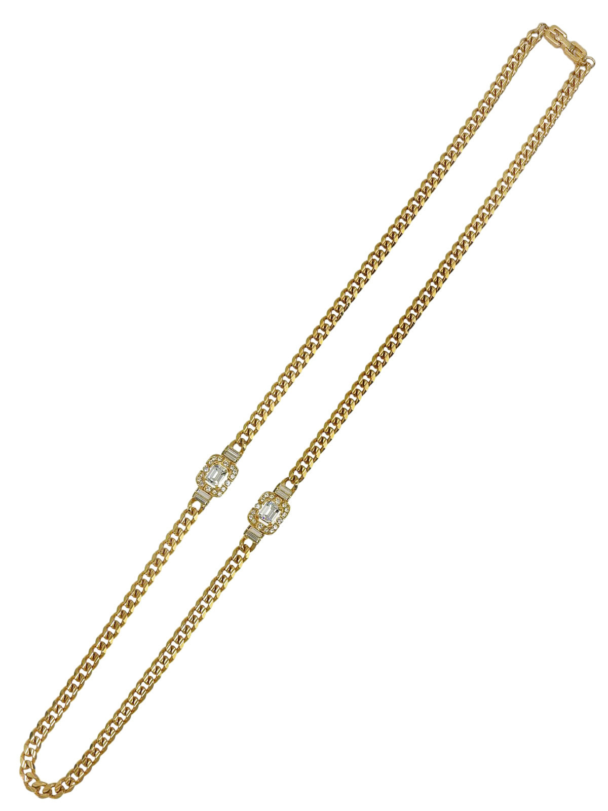 Rhinestone Design Motif Chain Necklace Gold