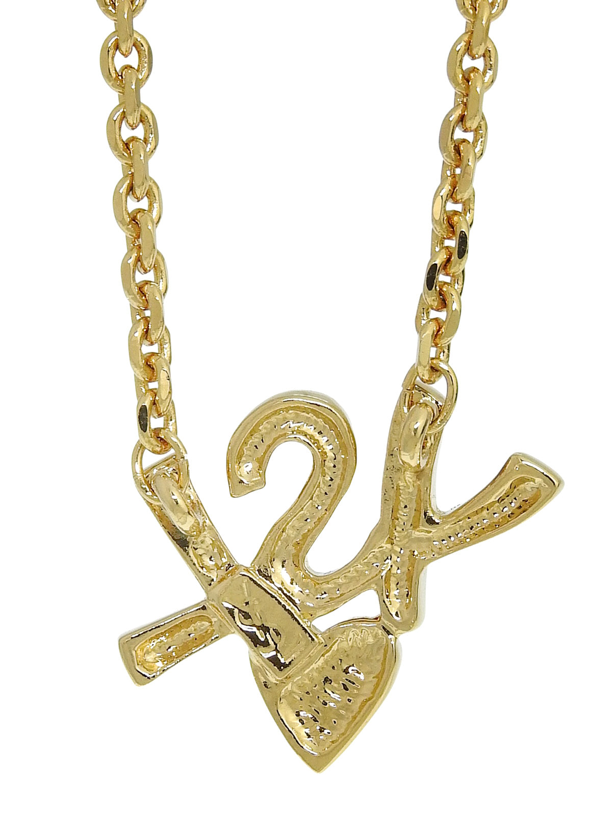 Logo Plate Heart Motif Necklace Gold