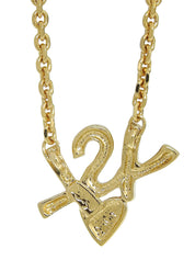 Logo Plate Heart Motif Necklace Gold