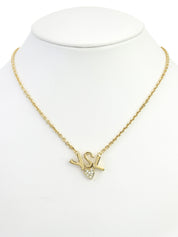 Logo Plate Heart Motif Necklace Gold