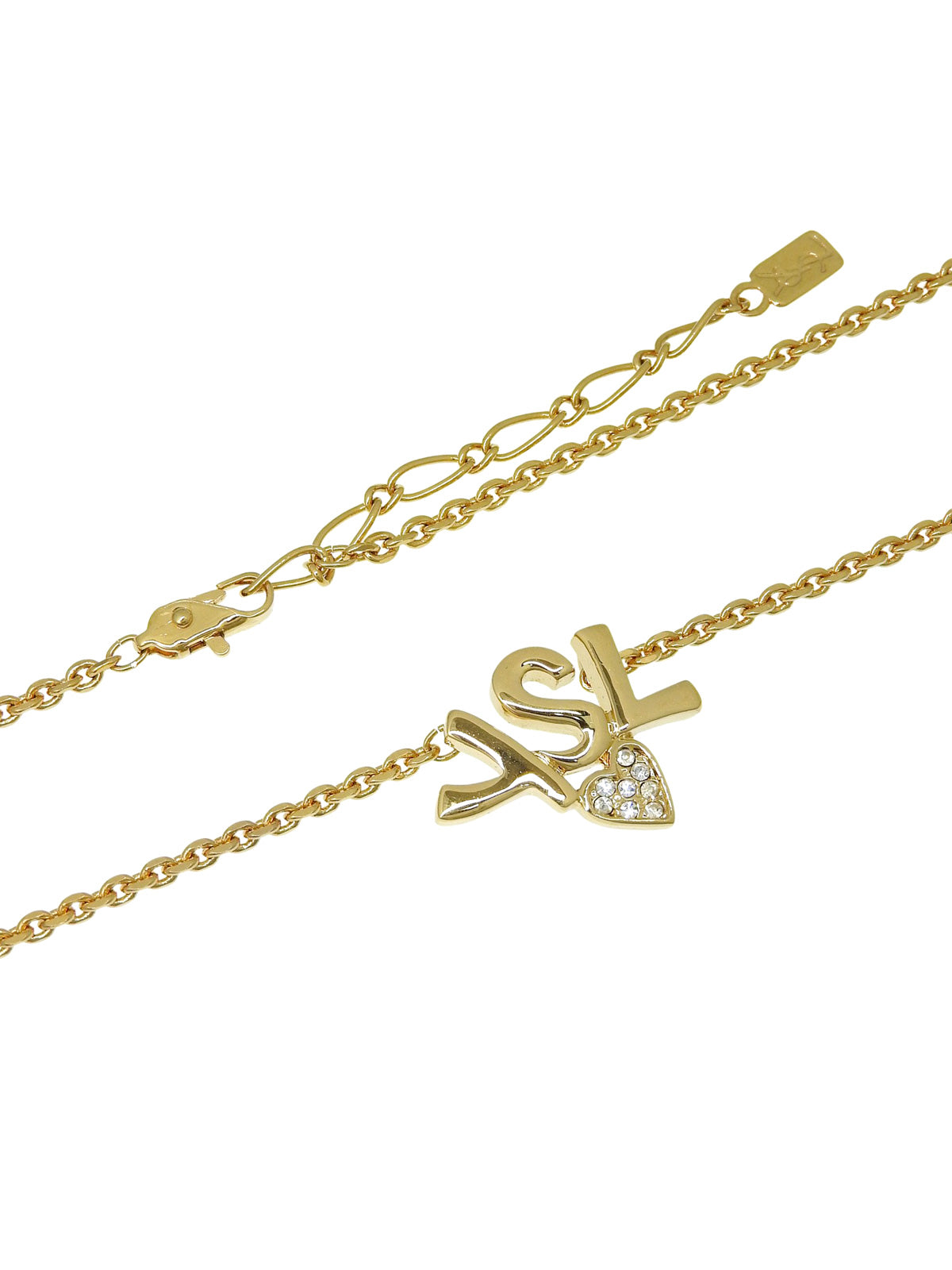 Logo Plate Heart Motif Necklace Gold