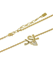 Logo Plate Heart Motif Necklace Gold
