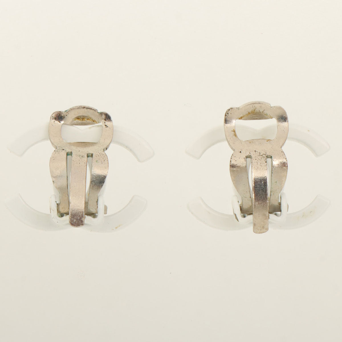 2004 CC mark earrings, silver/white