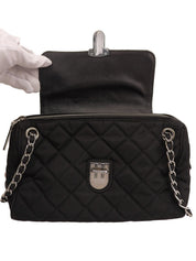 Nylon logo plate chain shoulder bag in black