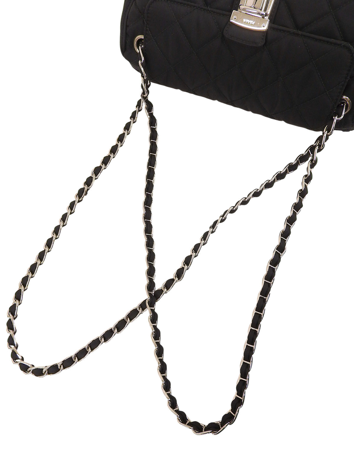 Nylon logo plate chain shoulder bag in black