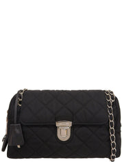 Nylon logo plate chain shoulder bag in black