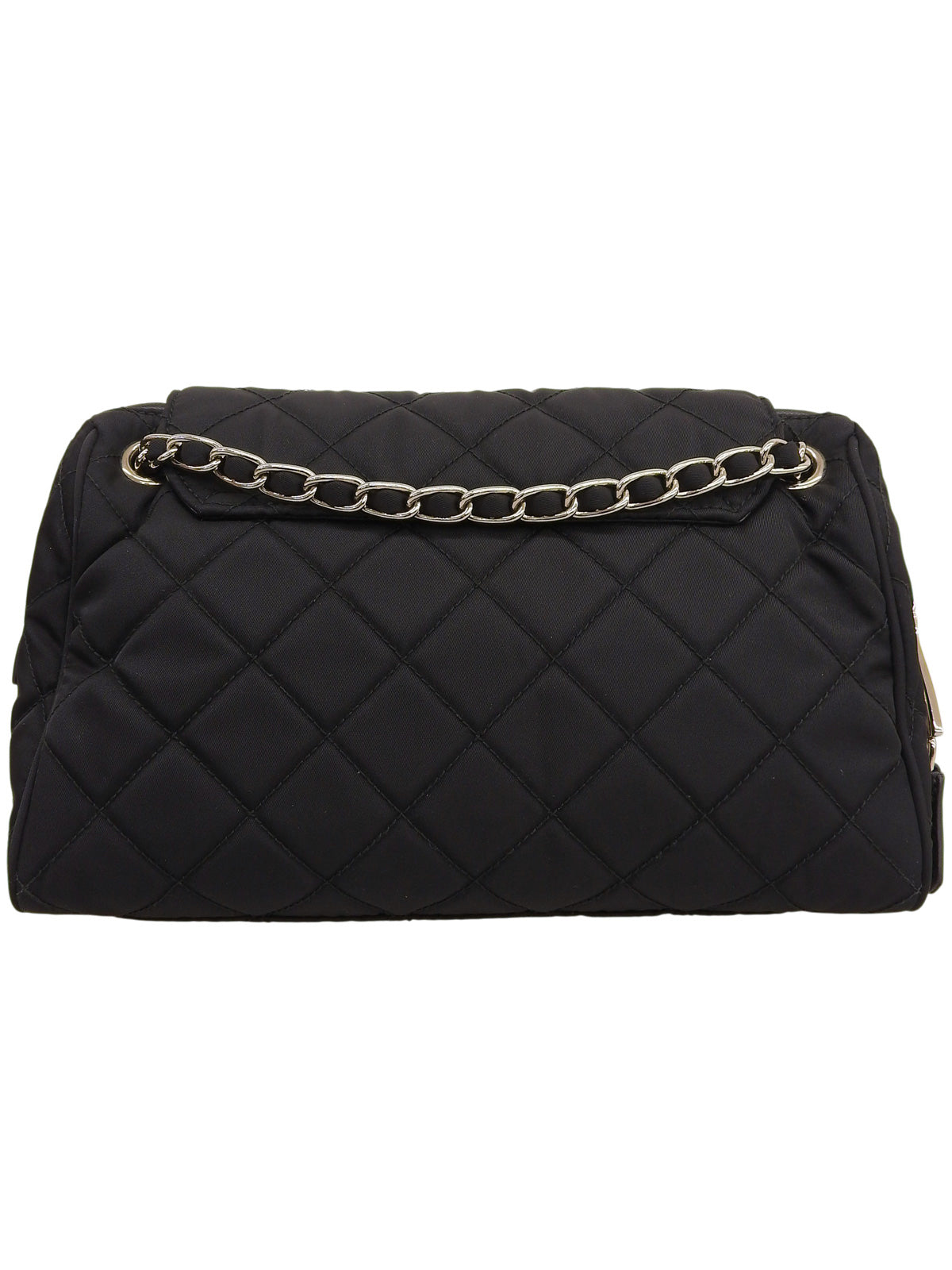Nylon logo plate chain shoulder bag in black