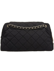 Nylon logo plate chain shoulder bag in black