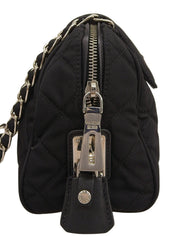 Nylon logo plate chain shoulder bag in black