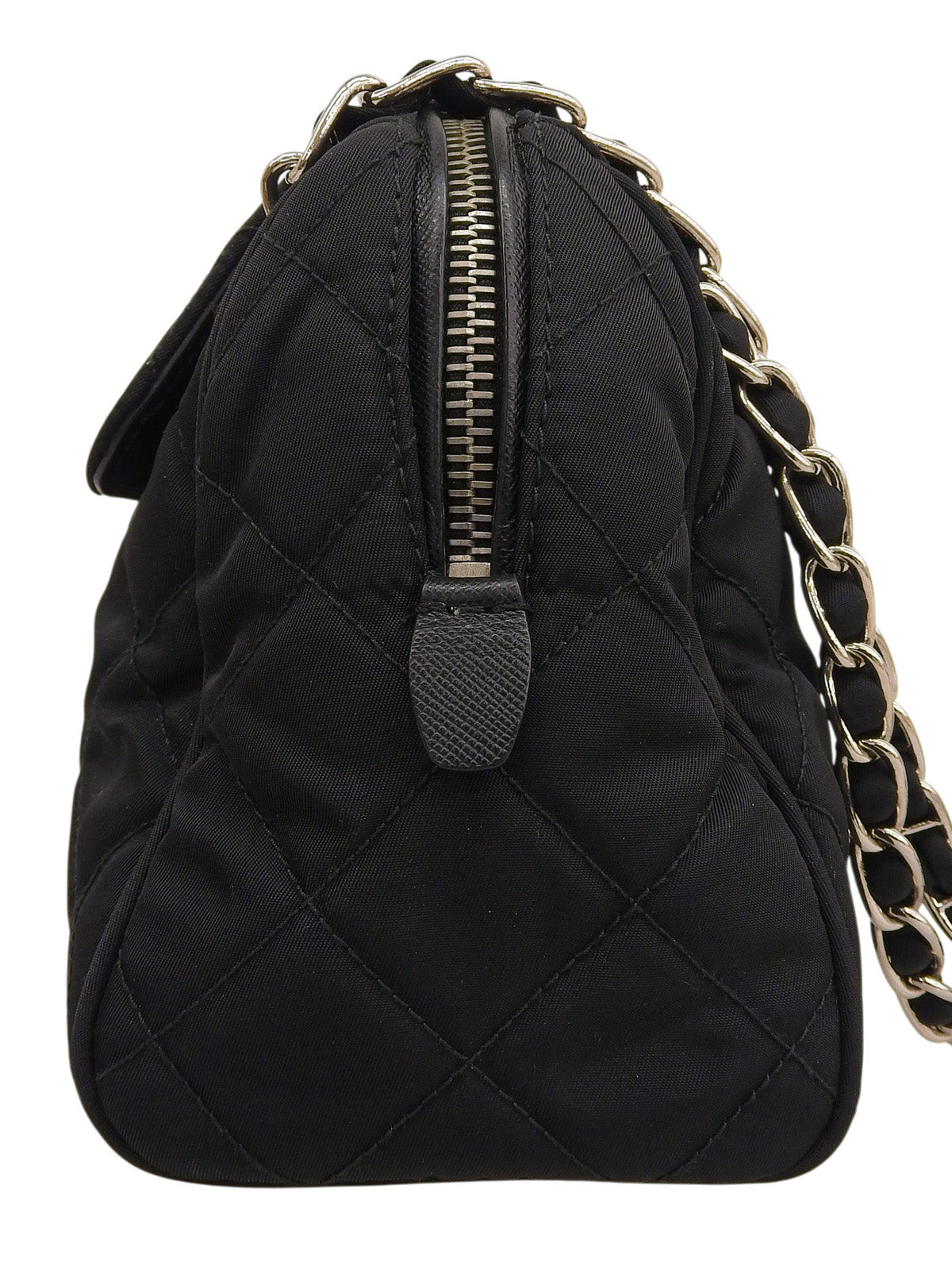 Nylon logo plate chain shoulder bag in black
