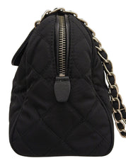 Nylon logo plate chain shoulder bag in black