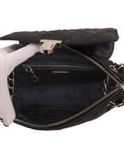 Nylon logo plate chain shoulder bag in black