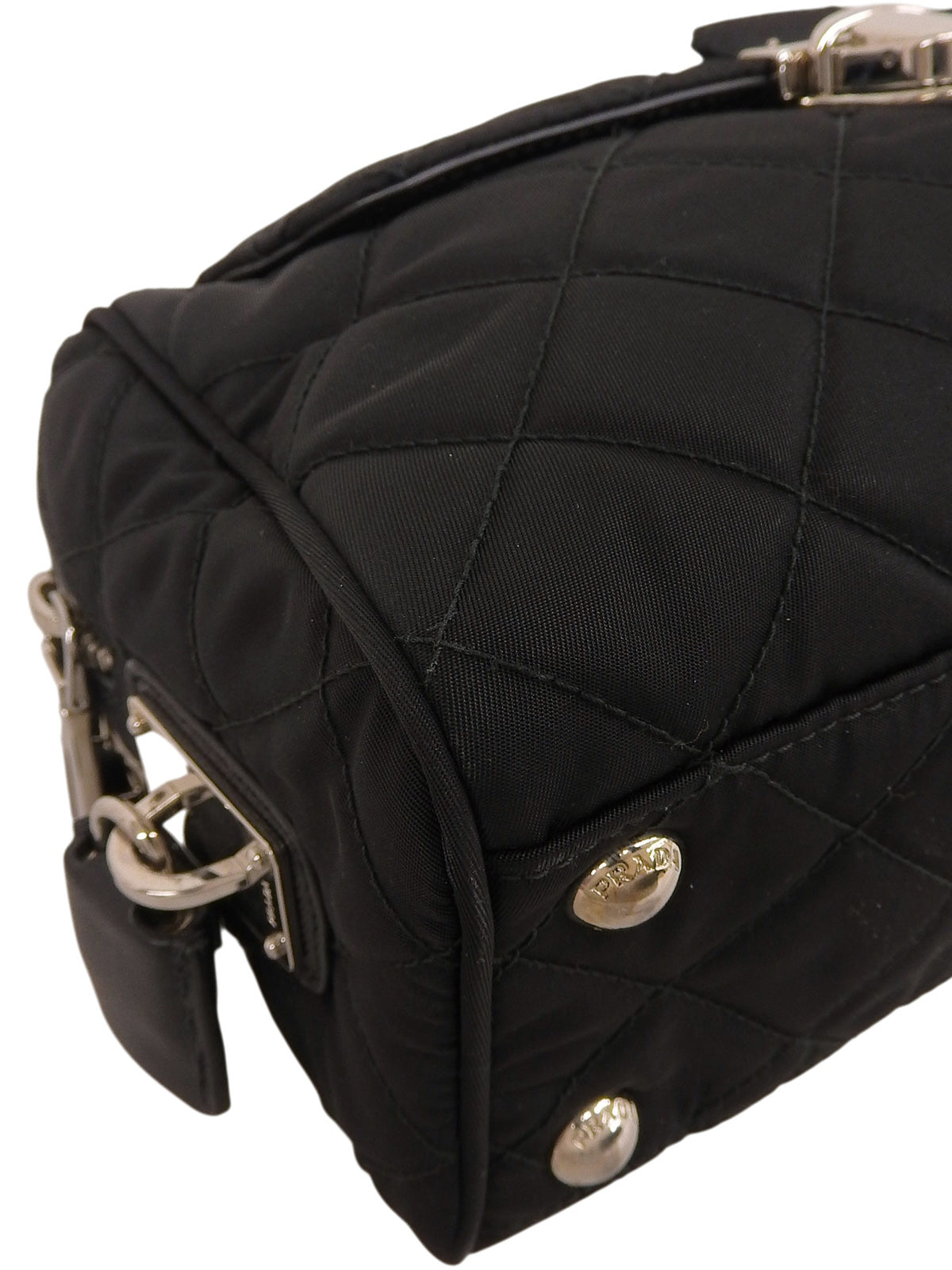 Nylon logo plate chain shoulder bag in black