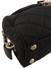 Nylon logo plate chain shoulder bag in black
