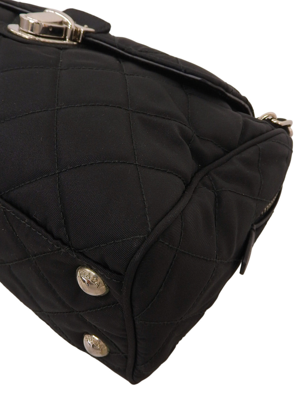 Nylon logo plate chain shoulder bag in black