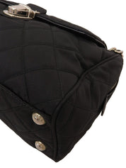 Nylon logo plate chain shoulder bag in black
