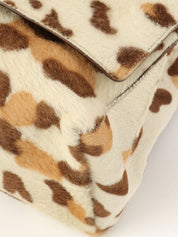 Harako Leopard Print Logo Plate Plastic Shoulder Bag in Ivory/Brown
