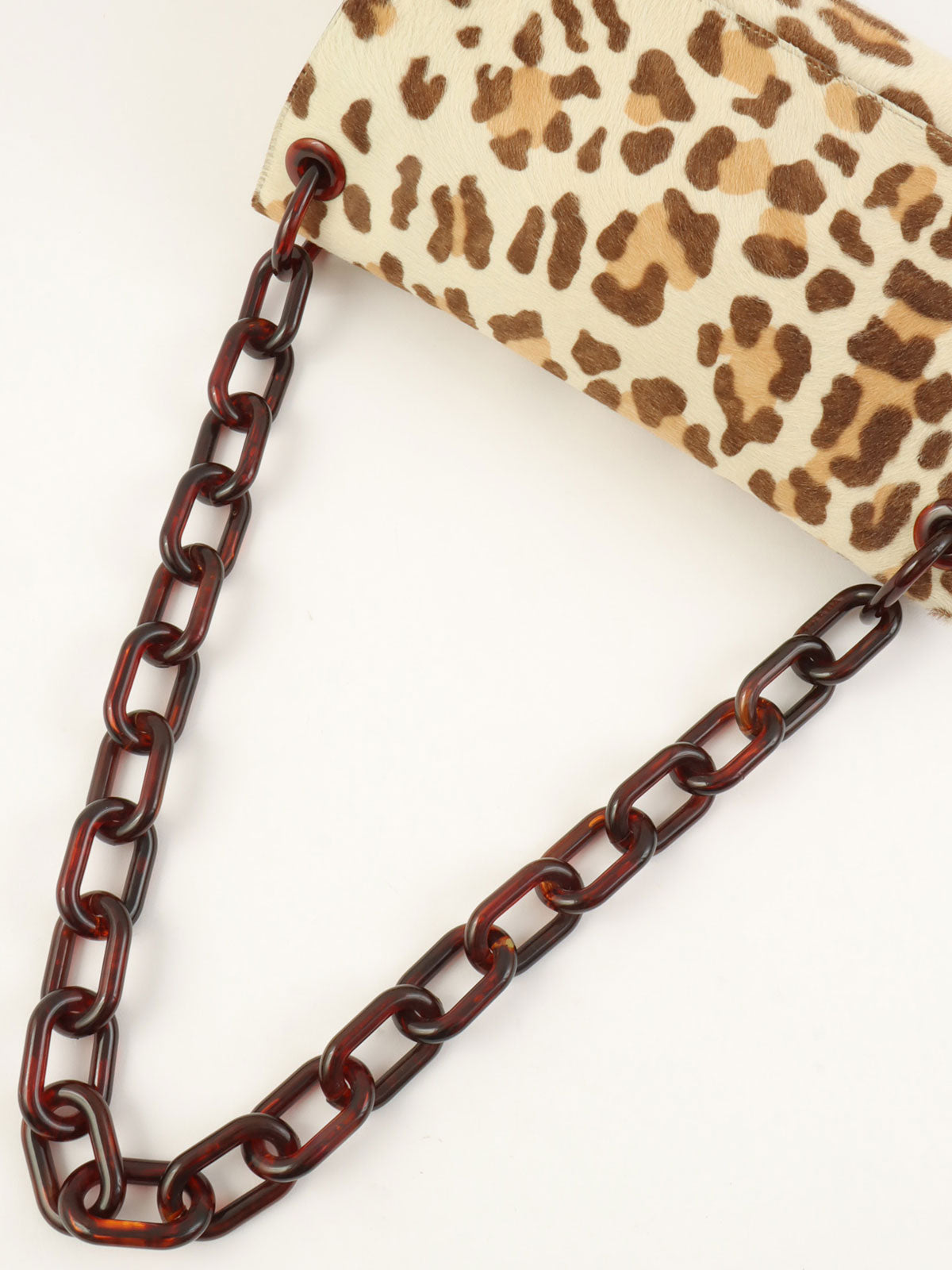 Harako Leopard Print Logo Plate Plastic Shoulder Bag in Ivory/Brown