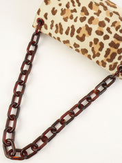Harako Leopard Print Logo Plate Plastic Shoulder Bag in Ivory/Brown