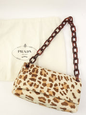 Harako Leopard Print Logo Plate Plastic Shoulder Bag in Ivory/Brown