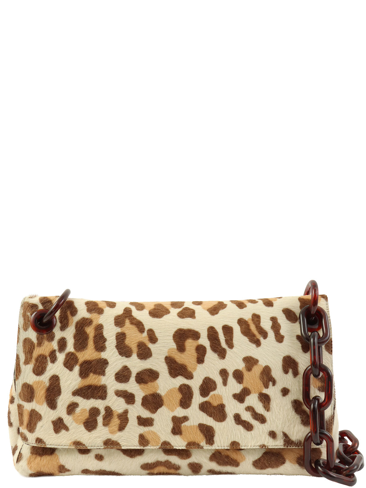 Harako Leopard Print Logo Plate Plastic Shoulder Bag in Ivory/Brown