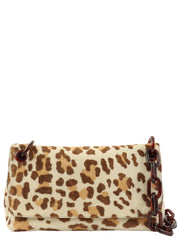 Harako Leopard Print Logo Plate Plastic Shoulder Bag in Ivory/Brown