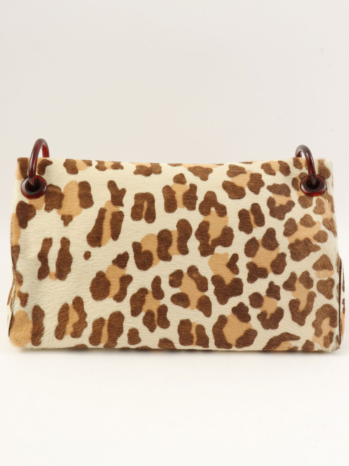 Harako Leopard Print Logo Plate Plastic Shoulder Bag in Ivory/Brown