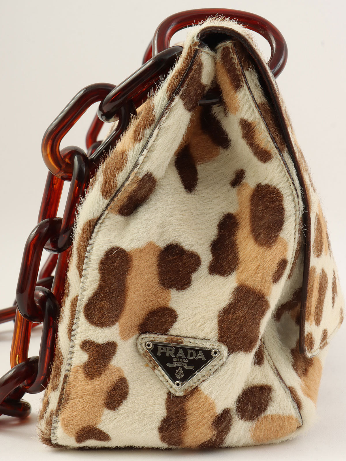 Harako Leopard Print Logo Plate Plastic Shoulder Bag in Ivory/Brown